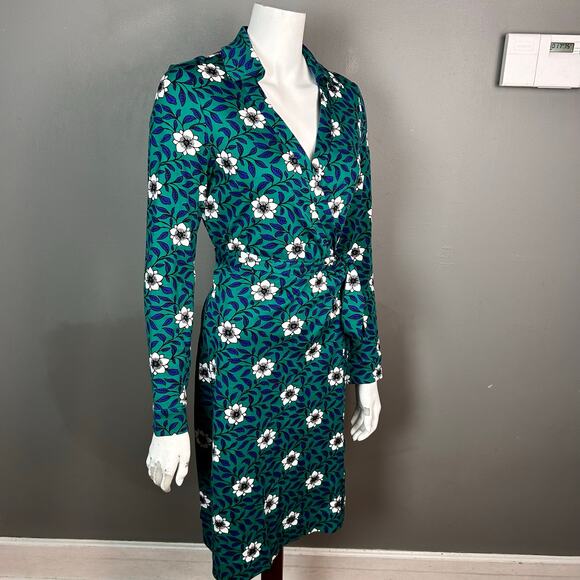 Diane von Furstenberg wrap dress size 8 floral green collar office party NEW - Picture 4 of 10